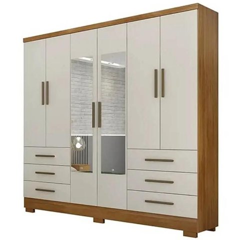 Guarda Roupa Encant 6 Portas com Espelho Cumaru Fendi Novo Horizonte