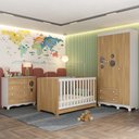 Ver imagem 1 de Quarto de Bebê Completo com Berço Americano 3 em 1 Suspiro Multimóveis Mp4624 Branco/madeirado