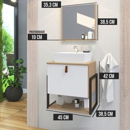 Gabinete de Banheiro Vegas 1 Prateleira 1 Porta 45cm Freijó e Branco - Branco - 3