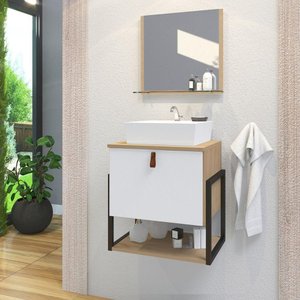 Gabinete de Banheiro Vegas 1 Prateleira 1 Porta 45cm Freijó e Branco - Branco