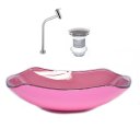 Ver imagem 1 de CUBA DE VIDRO ABAULADA 45CM ROSA + VALVULA + TORNEIRA