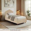Ver imagem 2 de Kit Cama Box Solteiro + Cabeceira Estofada em Madeira Maciça Curva Provençal com Capitonê Bege/Veludo