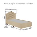 Ver imagem 5 de Kit Cama Box Solteiro + Cabeceira Estofada em Madeira Maciça Curva Provençal com Capitonê Bege/Veludo