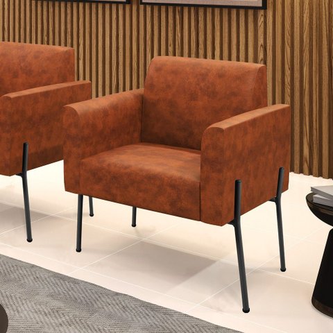 Poltrona Sala Decorativa Marisa Pé Aço Preto Sintético Pu D03 - D’Rossi