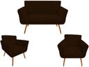 Ver imagem 1 de Kit Namoradeira + 2 Poltronas Decorativa Sabrina Suede Marrom Pés Madeira Ms Decor