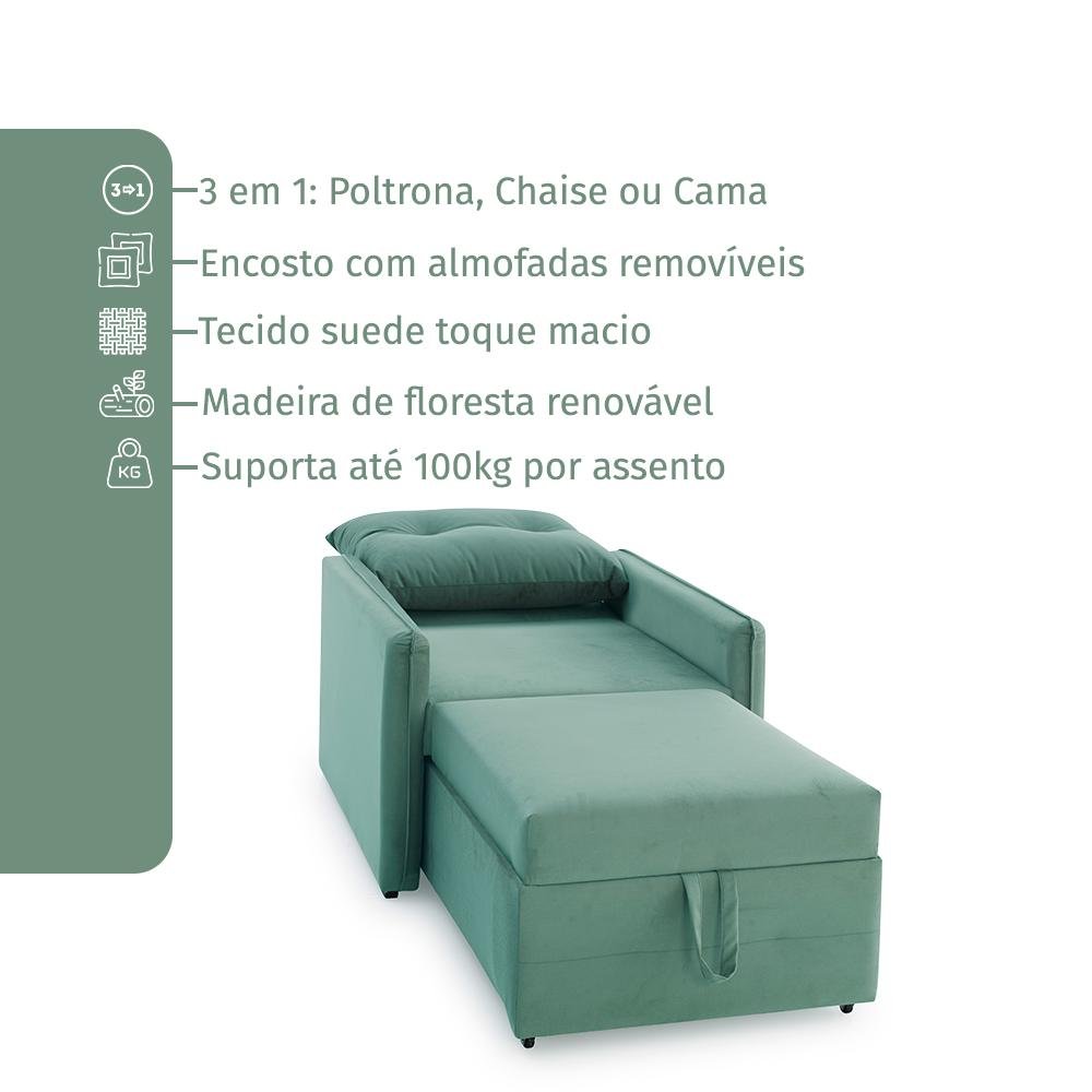 Poltrona Icaria 3 em 1 Poltrona Chaise Cama Verde Estofama - 4