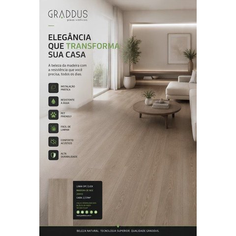 Piso Vinilico Click 5mm Spc Madeira de Noz Graddus (122 x 22,80cm) Cx. 2,781m²