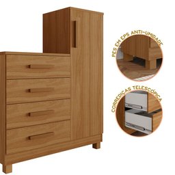 Comoda Quarto Casal Sapateira Grande com 4 Gavetas Reforçadas Versátil Savana Amadeirada - 6
