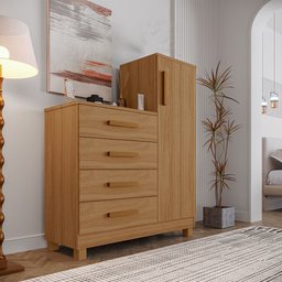 Comoda Quarto Casal Sapateira Grande com 4 Gavetas Reforçadas Versátil Savana Amadeirada - 1