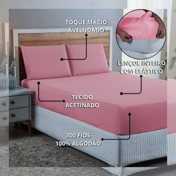 Kit Roupa Cama Queen 100% Algodão 3 Peças Percal 300 Fios Hotel Pousada:rose - 4