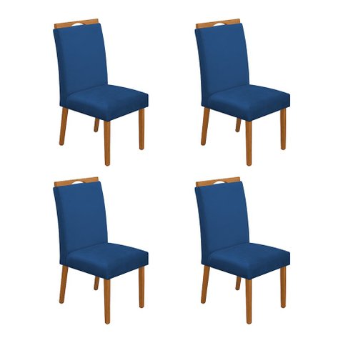 Kit 4 Cadeiras de Jantar Madeira Maciça Cerejeira Premium Heloísa Veludo Azul