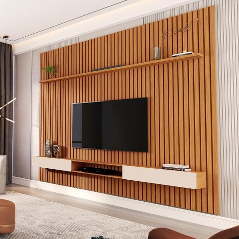 Jogo de Painel Ripado e Nicho 2,2 Island Nature Off White