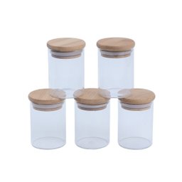Kit 5 potes de vidro herméticos com tampa de bambu 110ml - Oikos - 3