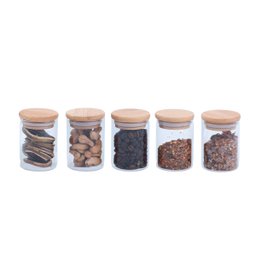 Kit 5 potes de vidro herméticos com tampa de bambu 110ml - Oikos - 1