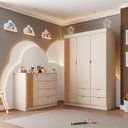 Ver imagem 1 de Conjunto Infantil Guarda Roupa e Cômoda Liz 100% Mdf Off White Semi Brilho - Sallar Home