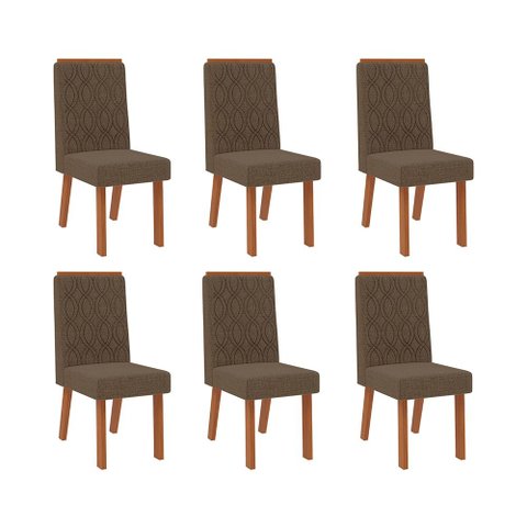 Conjunto com 6 Cadeiras Estofadas para Mesa de Jantar Sara MDF Freijó Linho Canela DJ Móveis