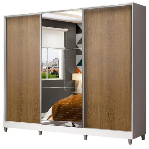 Guarda Roupa Juvenil Mdf Madesa Com Espelho Branco Rustic