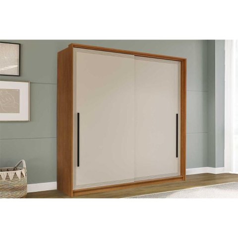 Guarda Roupa Casal 2 Portas de Correr (1 C/ Espelho) e 2 Gavetas Valência Freijo/creme - Politorno