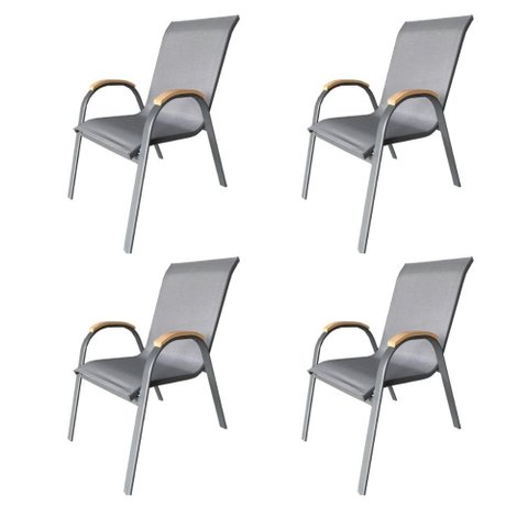 Kit 4 Cadeiras Empilhável com Braço Pipa Maresias Fratini 96 Cm Altura Alumínio e Assento Tela