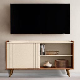 Rack Bancada Austin 135,7cm Pérola Metalizado/cinamomo Mel para Tv até 50” - Mobler - 2