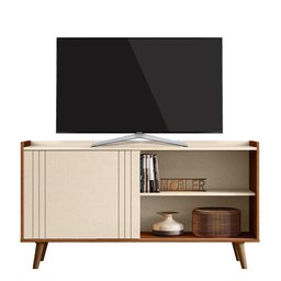 Rack Bancada Austin 135,7cm Pérola Metalizado/cinamomo Mel para Tv até 50” - Mobler - 1