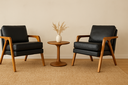 Ver imagem 2 de Kit 2 Poltronas Mona Luxo Madeira Maciça Corino Preto para Sala de Estar Decorativa Moderna