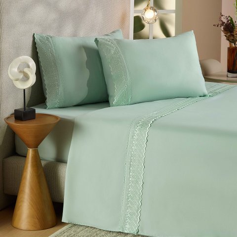 Jogo de Cama Queen Liso com Renda 4 Peças Fendi Exclusive