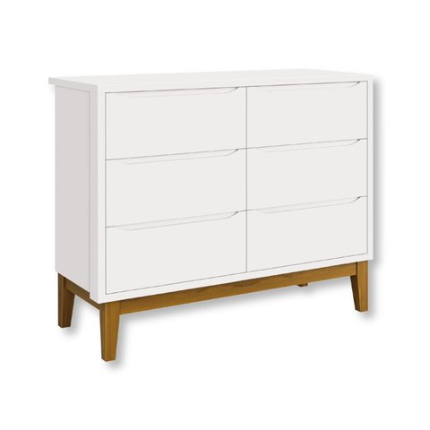Cômoda Infantil 6 Gavetas Classic Pés Madeira Branco