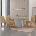 Ver imagem 1 de Mesa de Jantar Diane 180cm Tampo MDF Vidro 6 Cadeiras Lisboa Moderna Turim 07 Naturale Serigrafia