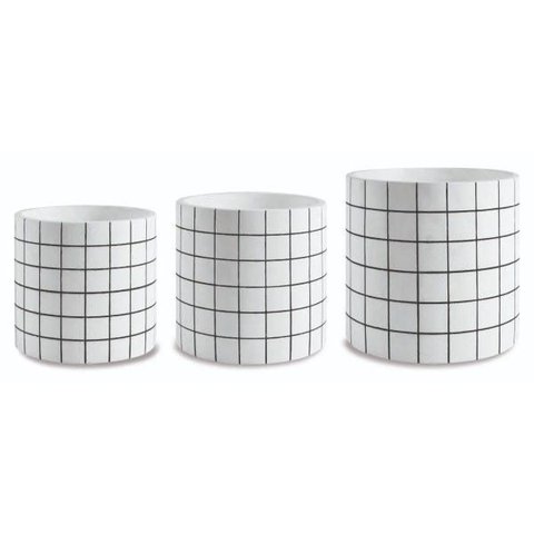 Kit com 3 Vasos Grid Branco e Preto Redondo - Mart