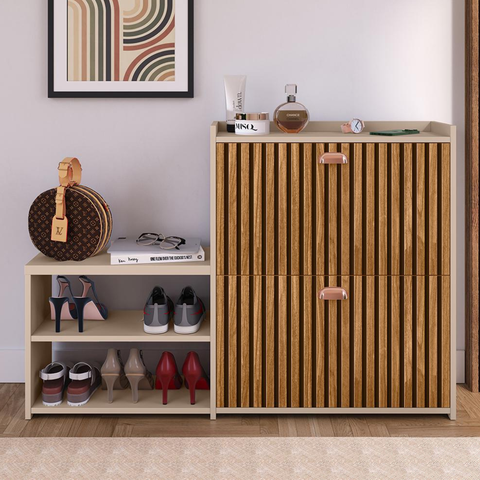 Sapateira Organizadora com Banco 2 Portas Milano - Fendi / Ripado