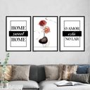 Ver imagem 1 de Kit 3 Quadros Home Sweet Home- Flor 24x18cm:Madeira branca