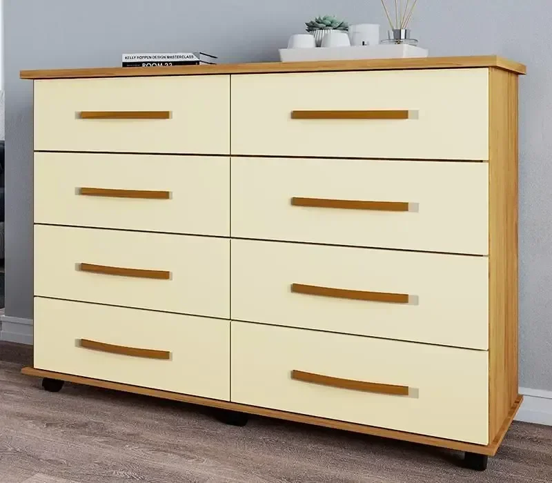 Comoda Jade 8 Gavetas Mel Pérola com Rodinhas