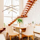 Ver imagem 2 de Pendente LED 5 Anéis Dourado 240W Iluminação Pé Direito Duplo