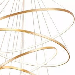 Pendente LED 5 Anéis Dourado 240W Iluminação Pé Direito Duplo - 3
