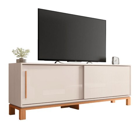 Bancada Átomo 179,4cm para Tv até 65 com 2 Portas de Correr Ripadas Mdp Offwhite/freijo G11 - Gran B