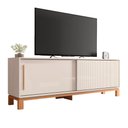 Ver imagem 1 de Bancada Átomo 179,4cm para Tv até 65 com 2 Portas de Correr Ripadas Mdp Offwhite/freijo G11 - Gran B