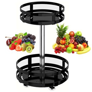 Fruteira Cesto Organizador 2 Andares Giratorio Prateleira Porta Condimento Vinho Cozinha Banheiro Ba