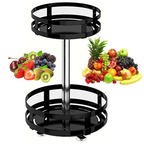 Fruteira Cesto Organizador 2 Andares Giratorio Prateleira Porta Condimento Vinho Cozinha Banheiro Ba