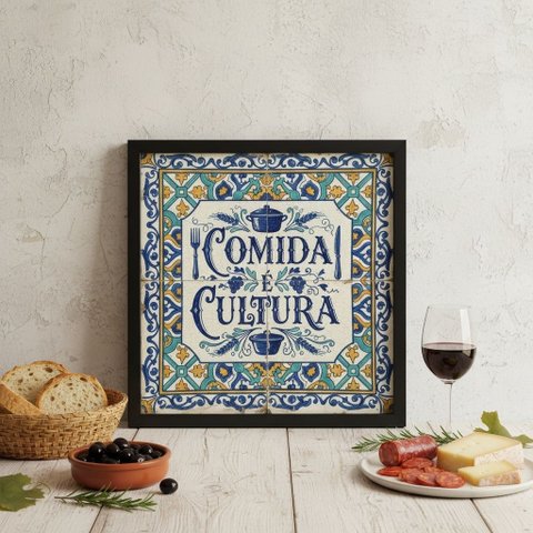 Quadro Estilo Azulejo Comida É Cultura 33x33cm Mold Preta