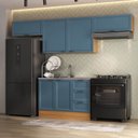Ver imagem 1 de Cozinha Compacta Planejada 4 Peças 3 Aéreos 1 Balcão Soho CabeCasa MadeiraOriginals Azul/Freijó