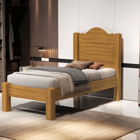 Cama Solteiro 204,4cm x 96cm x 130cm 100% MDF Thalia Bege/Nature