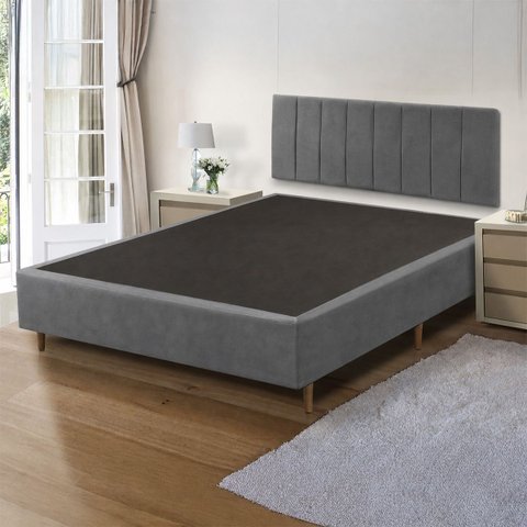 Base Cama Box Casal 1,38x1,88 Mts Cecilia Vilajo: Suede Cinza