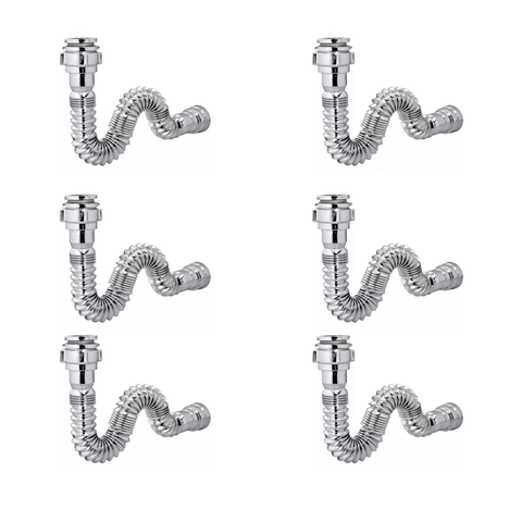 Kit 6 Sifão Sanfonado Cromado Cozinha Pia Banheiro Tanque Universal Abs Premium