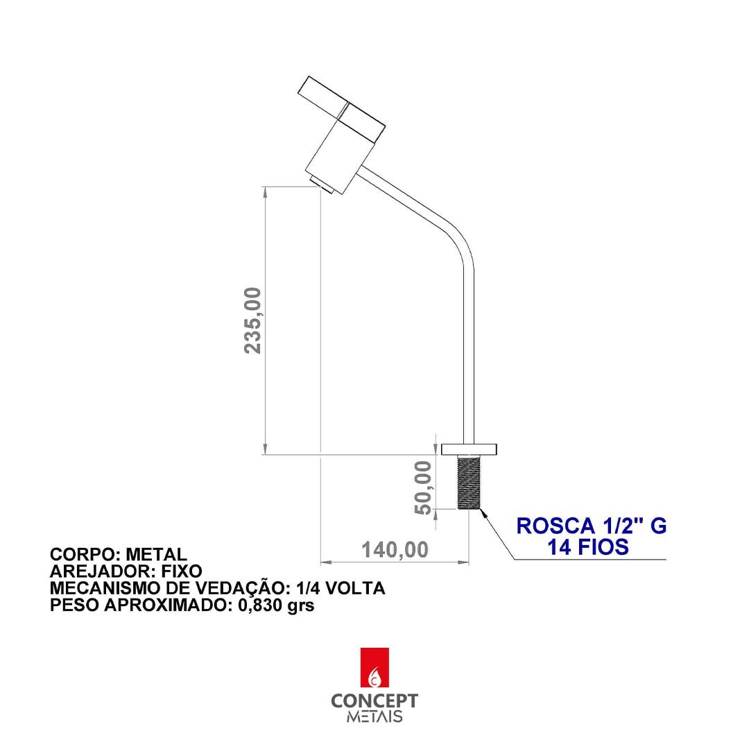 Torneira Luxo Square Alta Lavatório ou Cozinha Rosê Fosco Cano Retangular 89062 Concept Metais - 5