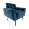 Poltrona Decorativa Confortável Pés em Madeira Maciça Xangai Veludo Azul Matrix - 1