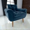 Poltrona Decorativa Confortável Pés em Madeira Maciça Xangai Veludo Azul Matrix - 3