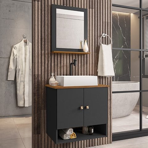 Gabinete Banheiro Deli Torino Bco Torneira Valv Click Black