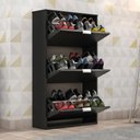 Ver imagem 1 de Sapateira Vertical 3 Portas Basculantes 18 Pares Armário Multiuso Quarto Hall de Entrada Preto