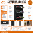 Ver imagem 3 de Sapateira Vertical 3 Portas Basculantes 18 Pares Armário Multiuso Quarto Hall de Entrada Preto